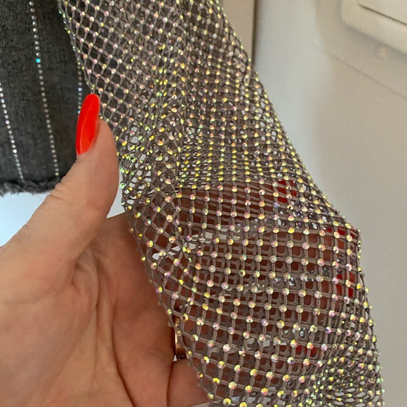 Origami Black Rhinestone Mesh Sleeve Denim Jacket - Picture 4 of 6